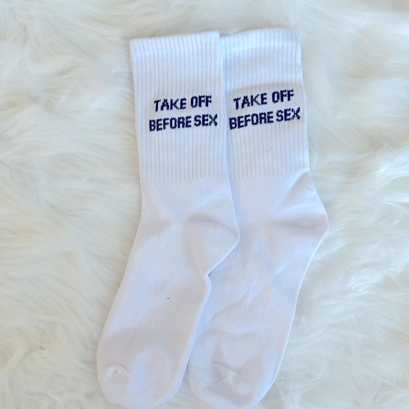 AKIRA Accessories - AKIRA “Take Off Before S-x”😵😮💨 Unisex Stretchy Crew Socks~NWOT